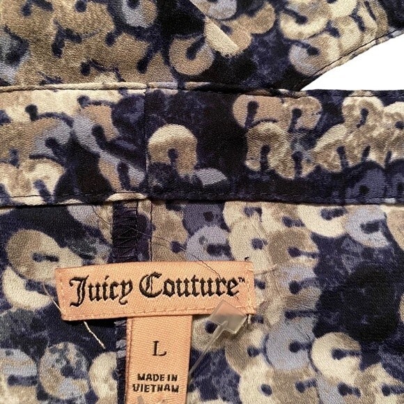 Juicy Couture sequin print long sleeve cutout top blue silver‎ size L - Picture 4 of 8